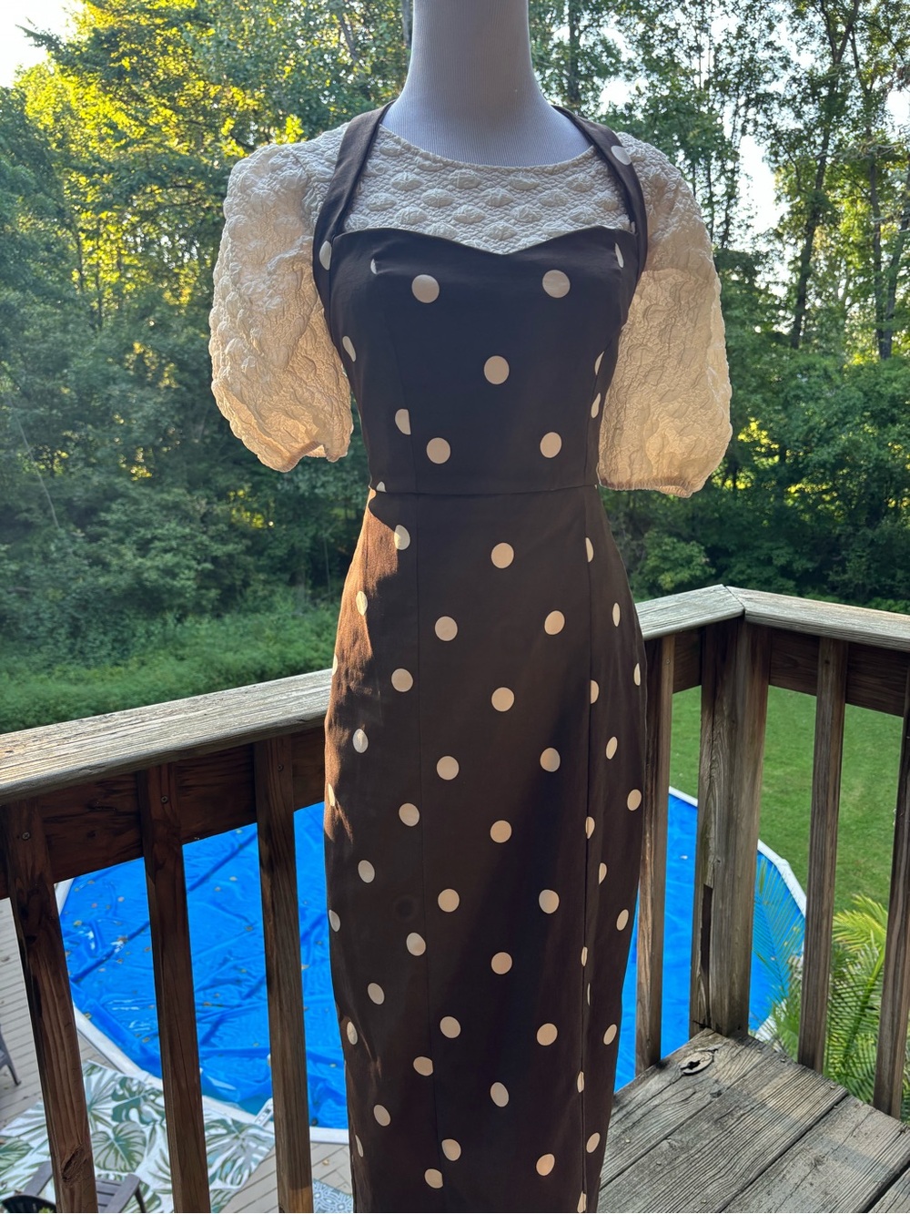Women’s Brown Polka Dot Halter Midi Dress